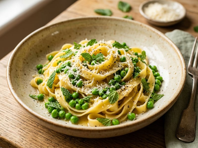 Tagliatelle with Peas and Mint | Quick Italian Dinner