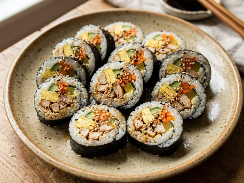 Kimbap cu pui coreean | Street food savuros în foi de alge