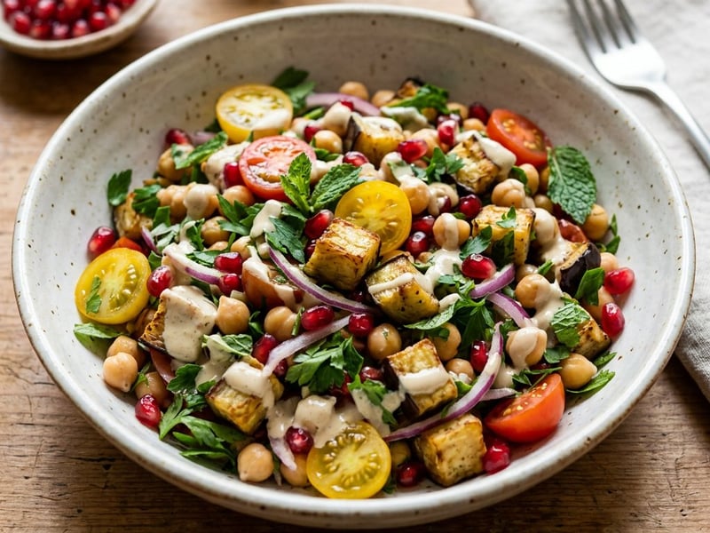 Salată de năut și vinete coapte | Prânz oriental sățios