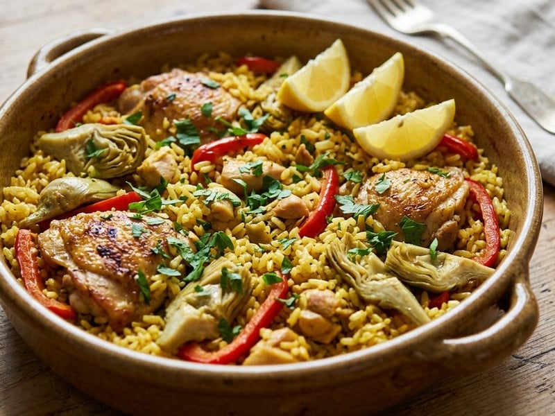 Arroz con pollo y alcachofas | Rice with Chicken and Artichokes