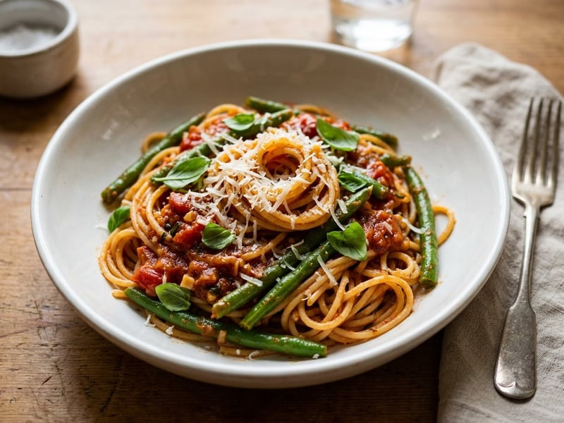 Spaghetti with Green Beans and Tomatoes | Italian Classic