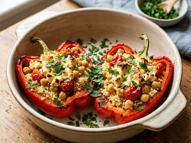 Ardei umpluți cu cușcuș și năut | Deliciu mediteranean
