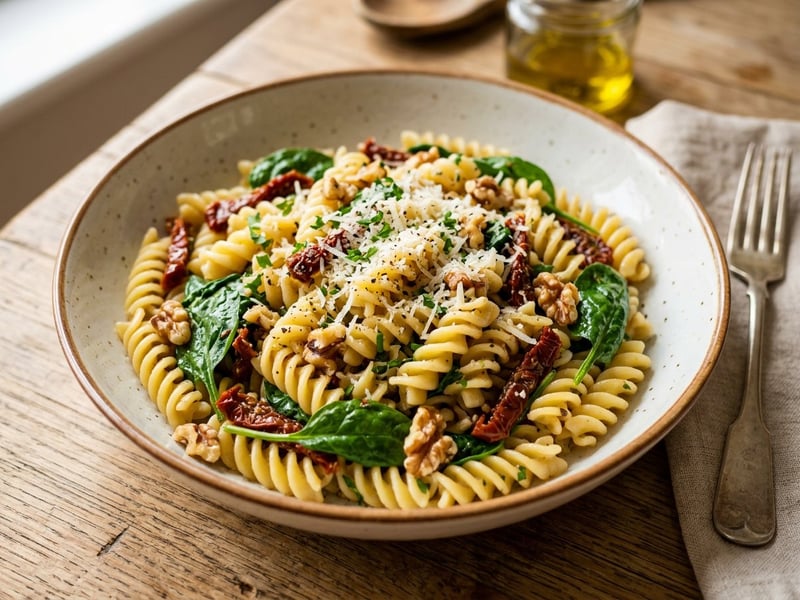 Fusilli with Spinach and Sun-Dried Tomatoes | Quick Italian Dinner