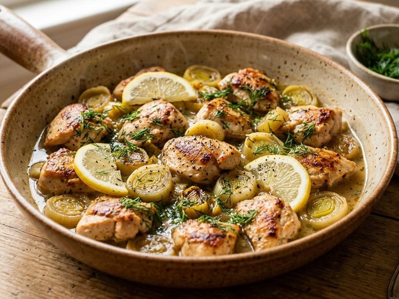 Greek Skillet Chicken with Leek and Lemon | Quick Dinner