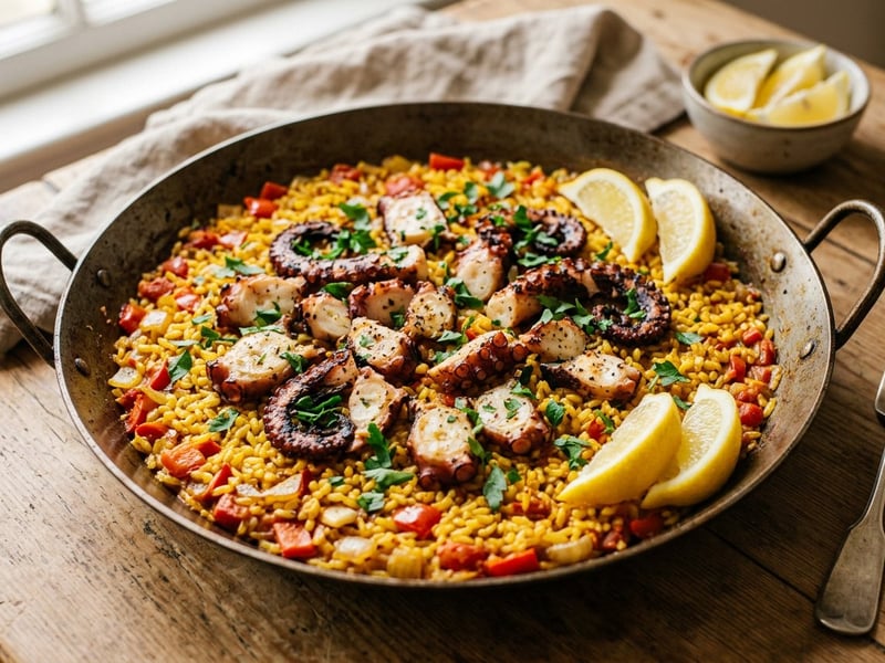 Arroz con pulpo | Spanish octopus rice in a pot
