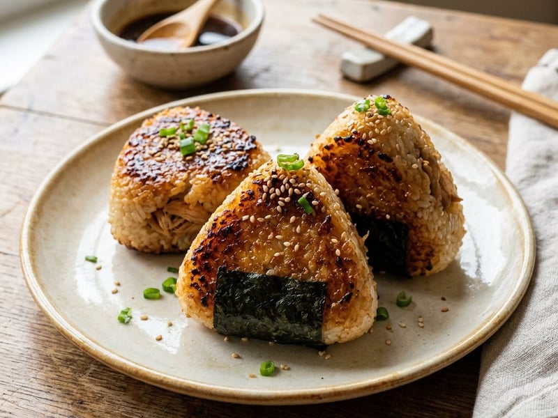 Yaki Onigiri cu pui teriyaki | Orez crocant japonez