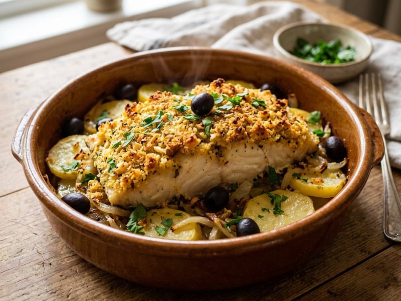 Bacalhau com Broa | Baked Cod with Crispy Crust