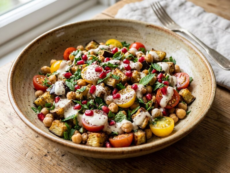 Lebanese Salad with Chickpeas and Eggplant | Aromatic Middle Eastern Lunch