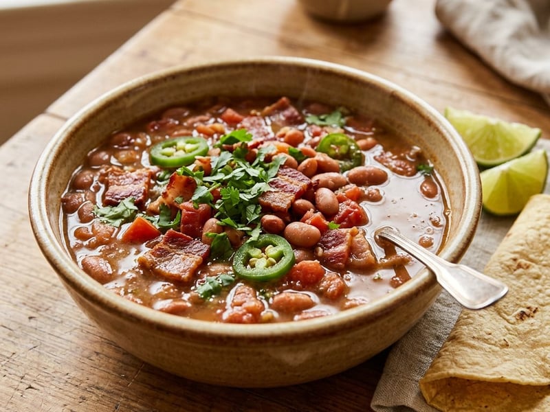 Frijoles Charros mexicani cu bacon | Street food autentic