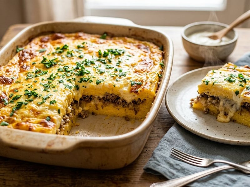 Layered Polenta with Minced Meat and Cheese | Traditional Baked Feast