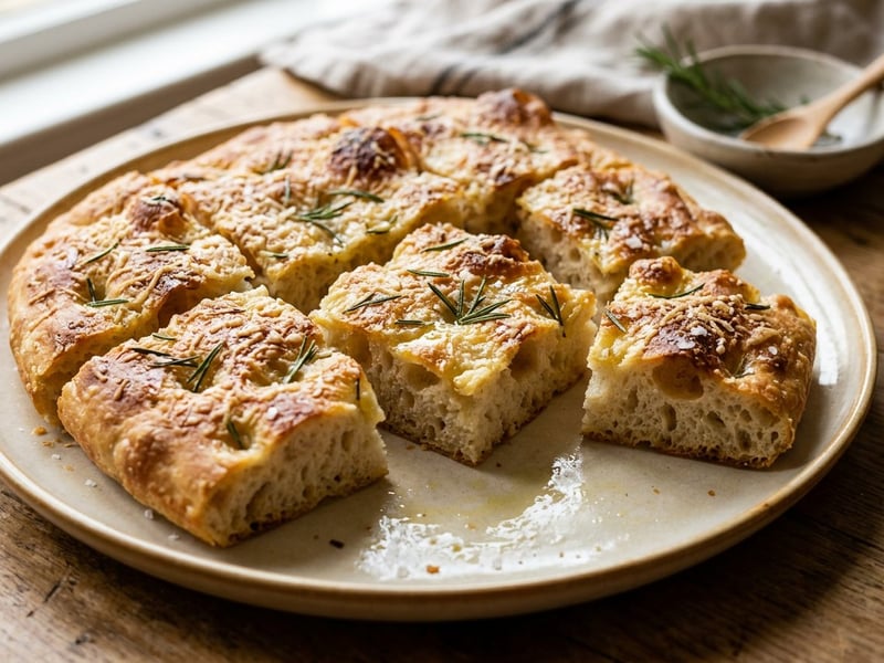 Focaccia crocantă cu Parmigiano Reggiano și rozmarin | Flatbread italian