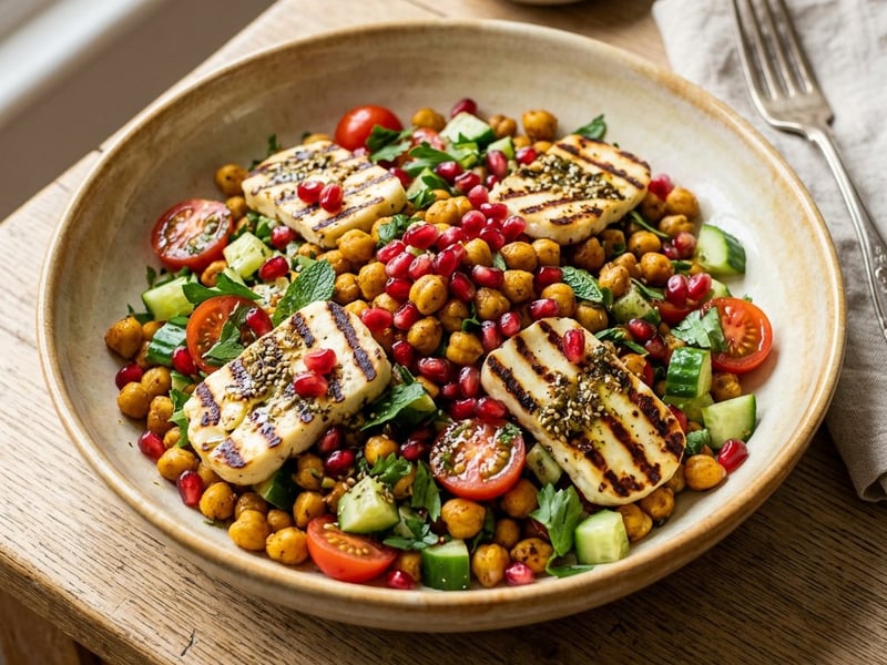 Salată caldă de năut cu halloumi | Prânz oriental sățios