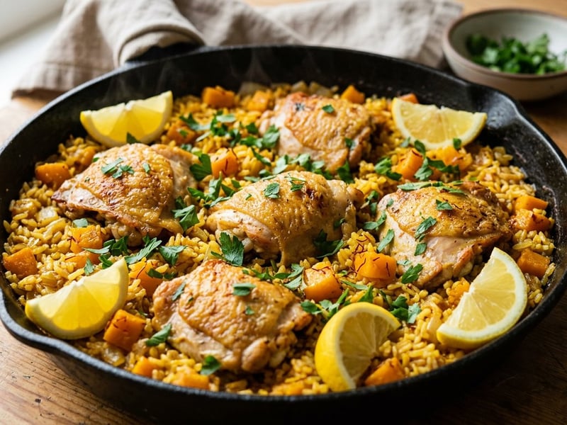 Arroz con pollo y calabaza | Orez spaniol cu pui și dovleac la oală
