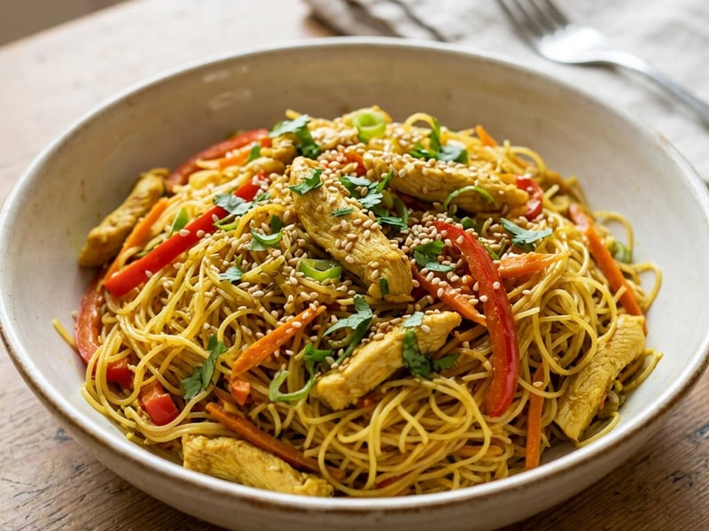 Tăiței Singapore cu pui la wok | Cină rapidă și aromată