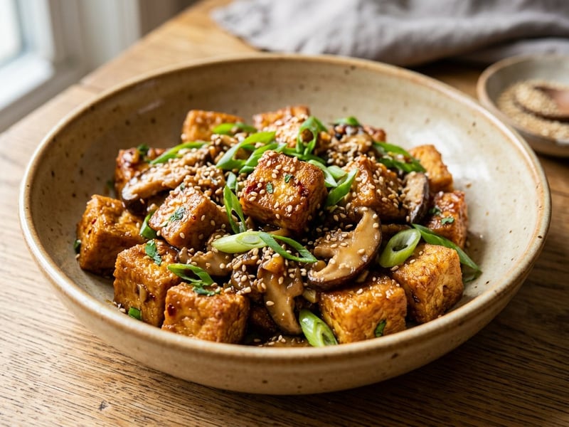 Tofu crocant cu ciuperci shiitake la wok | Cină rapidă