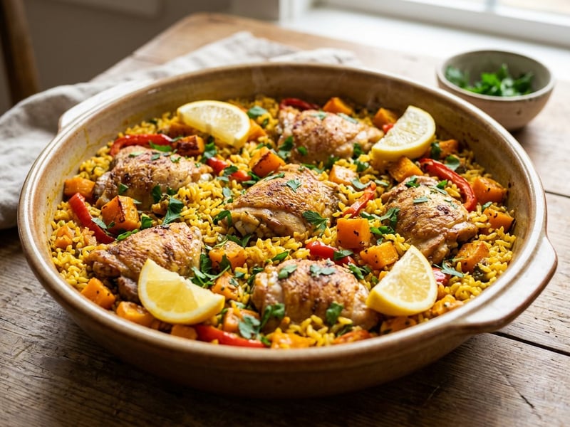 Arroz con pollo y calabaza | Orez spaniol cu pui și dovleac plăcintar