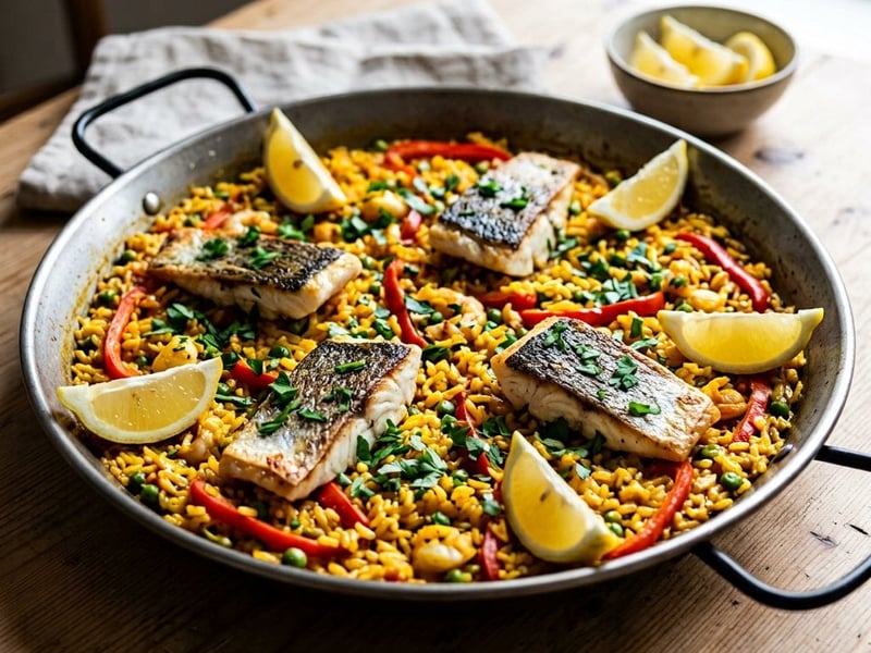 Arroz con lubina | Spanish Rice with Sea Bass and Saffron