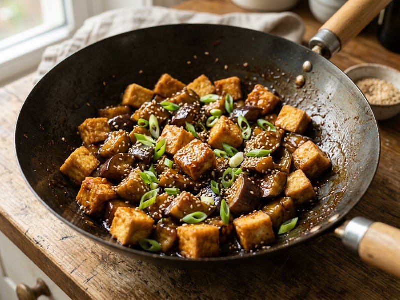 Tofu crocant cu vinete la wok | Cină rapidă în 15 minute