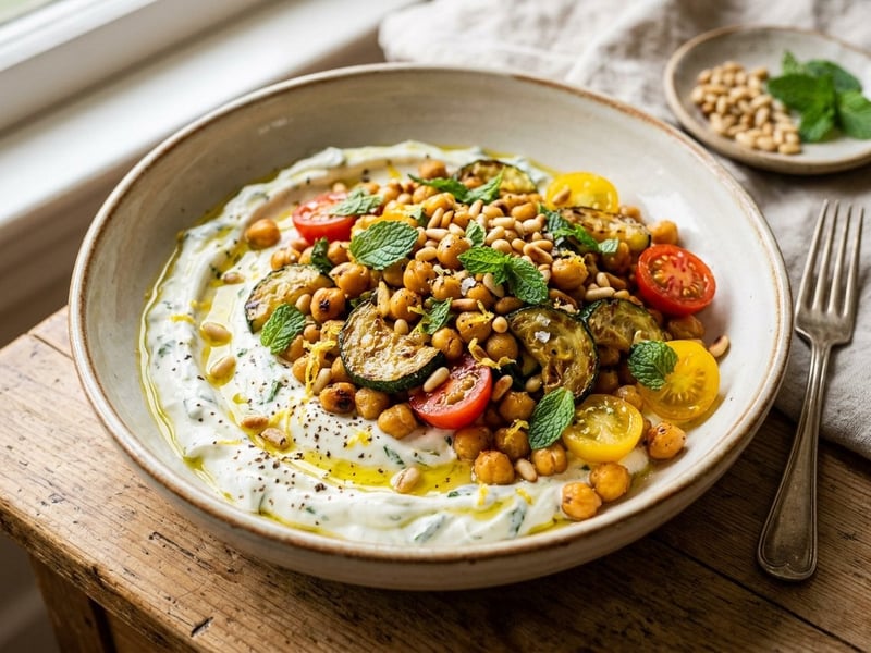 Salată de năut cu dovlecei sotați | Prânz oriental sățios