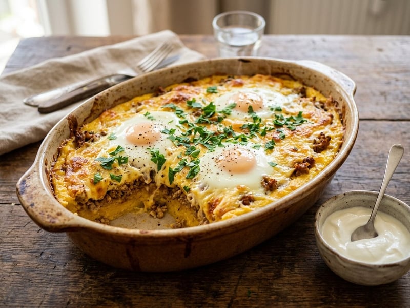 Layered Baked Polenta with Minced Meat