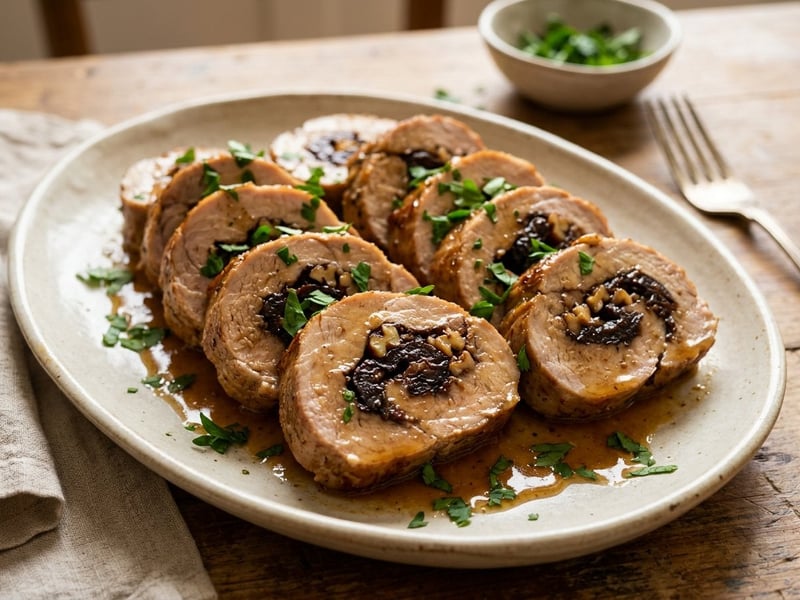 Pork tenderloin stuffed with prunes and walnuts | Tender oven-baked