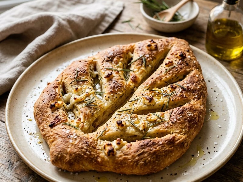Fougasse cu brânză de capră | Pâine provensală crocantă