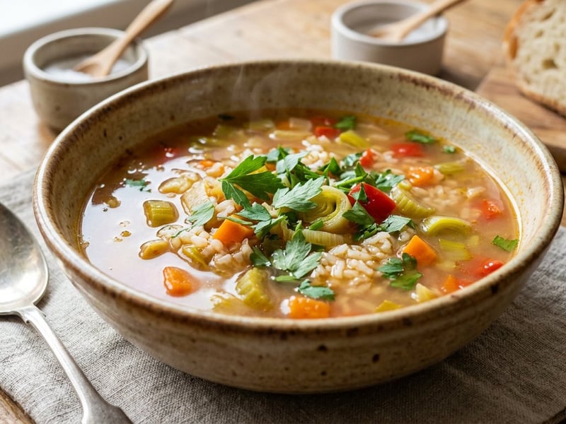 Oltenian leek soup with rice and borș | Tradition and flavor