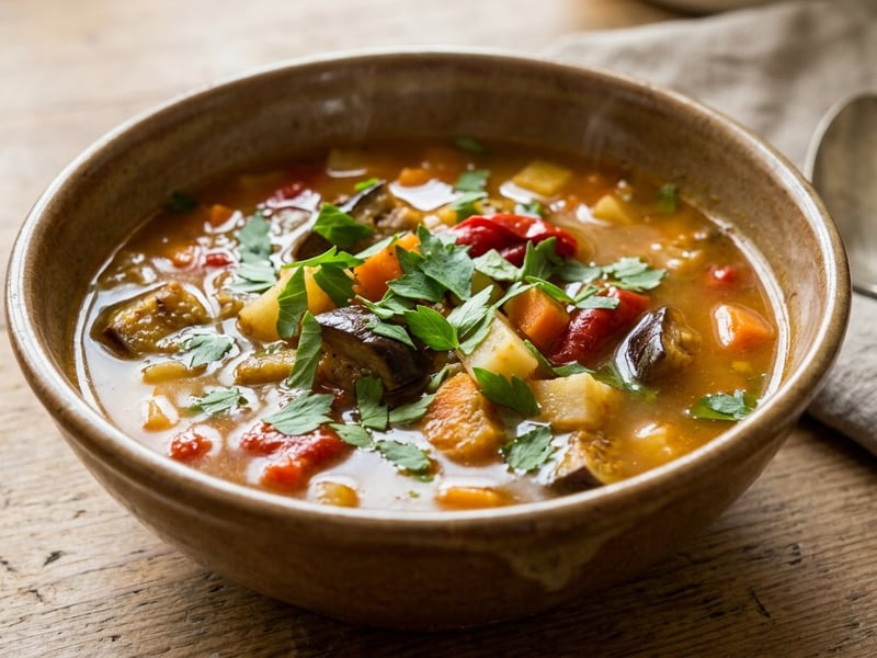 Autumn Sour Soup with Roasted Eggplant and Borș | Aromatic and Tangy