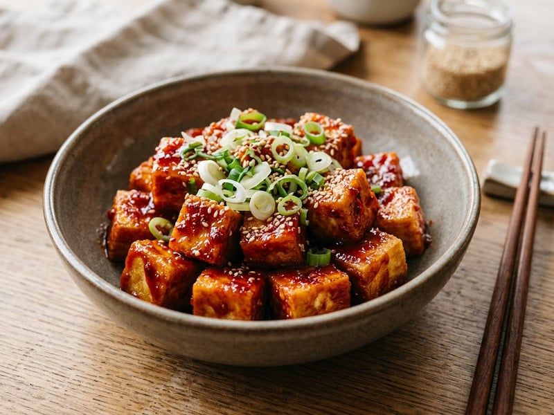 Tofu crocant la wok în sos dulce-picant coreean | Cină în 15 minute