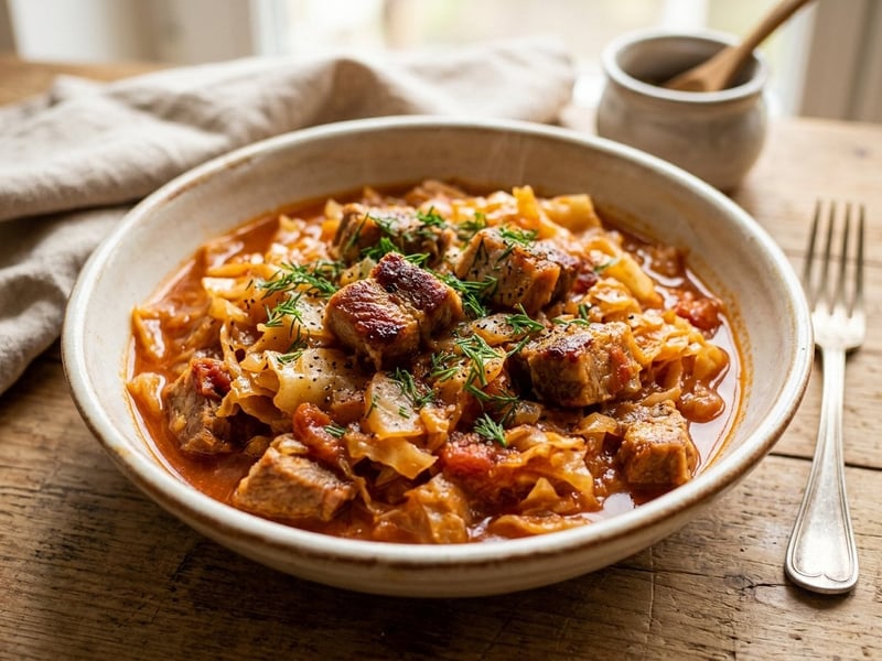 Mâncare de varză cu carne de porc | Fragedă și aromată la ceaun