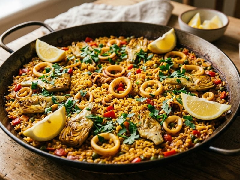 Arroz con calamares y alcachofas | Orez spaniol cu calamari și anghinare
