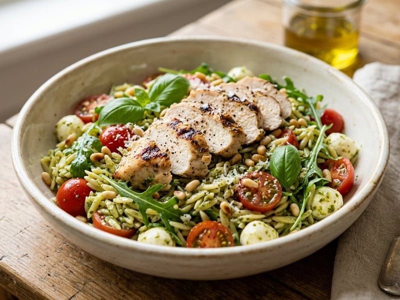 Salată toscană de orzo cu pui și pesto | Prânz italian savuros