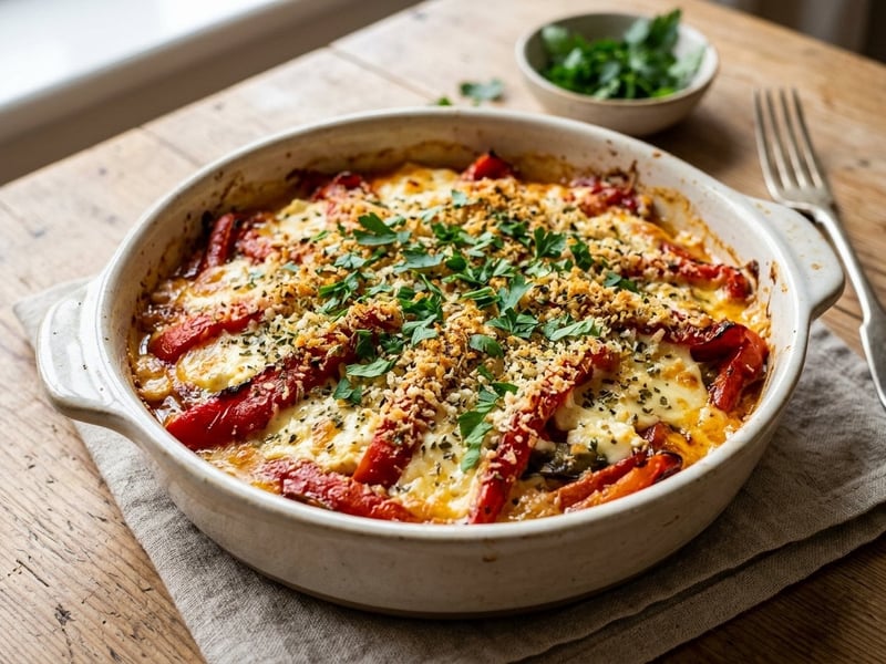 Roasted Pepper and Feta Moussaka | Baked Delight
