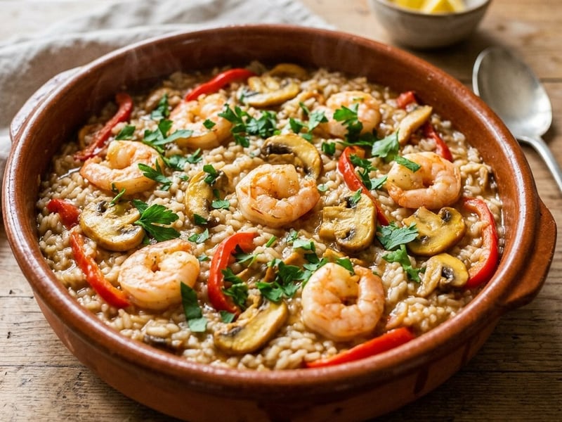 Arroz con gambas y setas | Spanish Rice with Prawns and Porcini Mushrooms