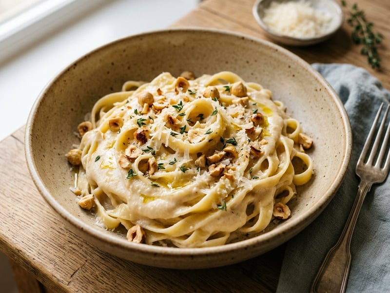 Tagliatelle cu cremă de țelină coaptă și alune de pădure | Gust italian rafinat
