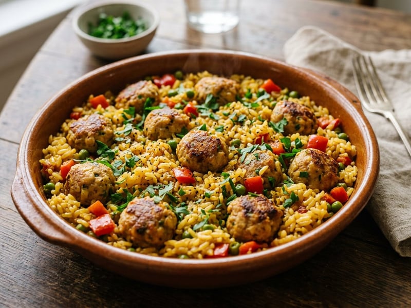 Arroz con albóndigas | Orez spaniol cu chiftele de pui