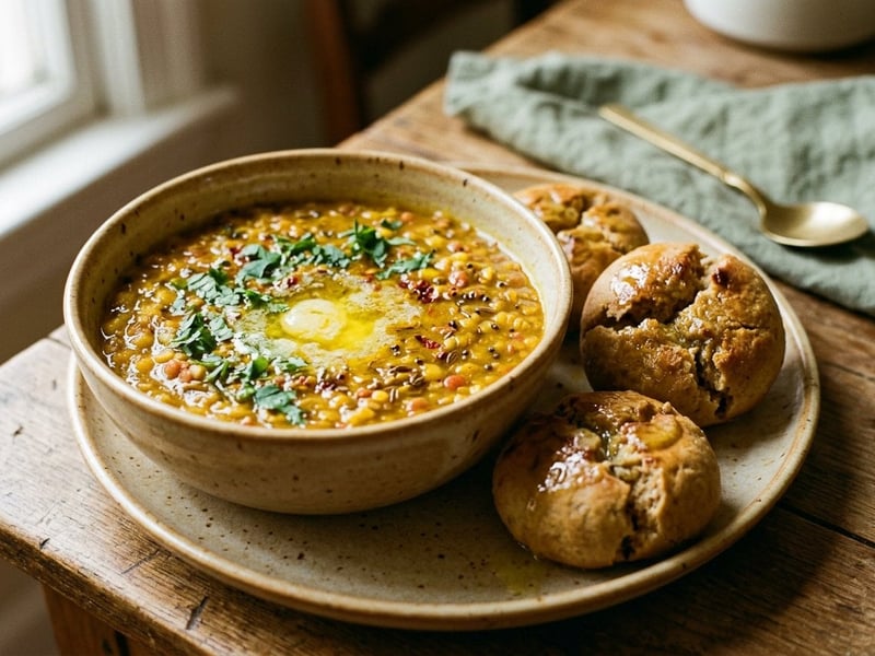 Dal Baati | Lentil curry with baked dumplings