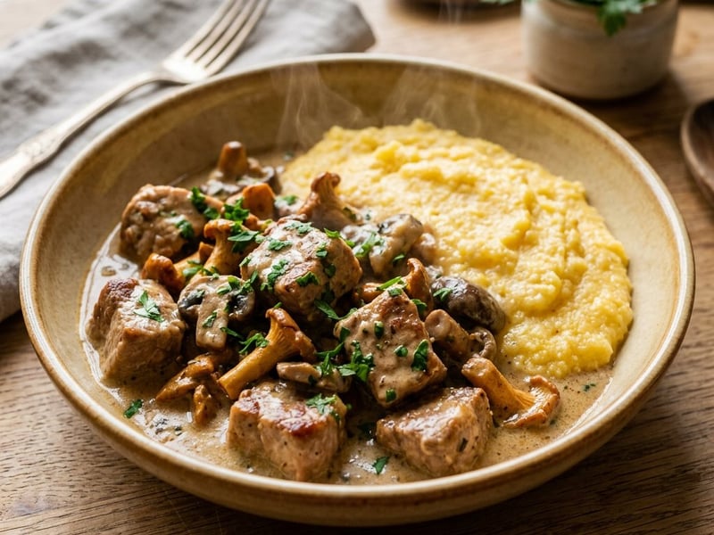 Pork stew with wild mushrooms and sour cream