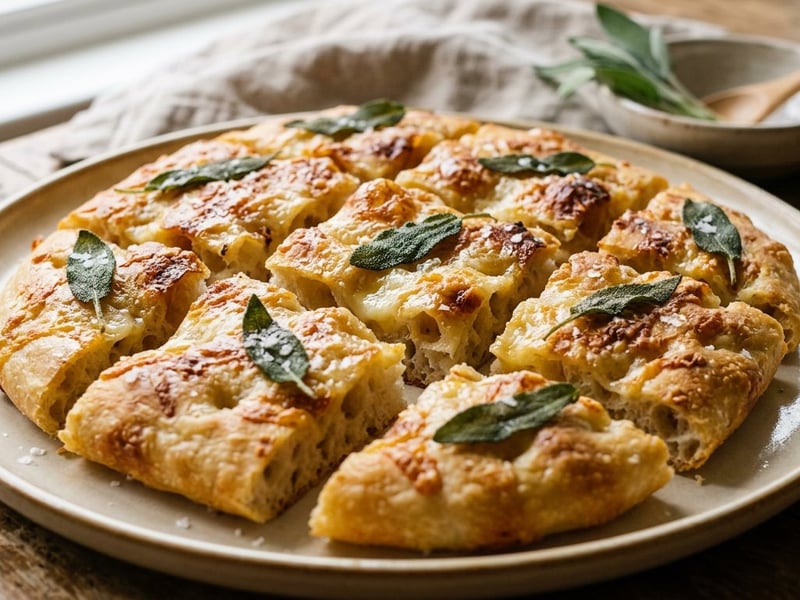 Focaccia cu brânză Fontina și salvie | Flatbread italian aromat