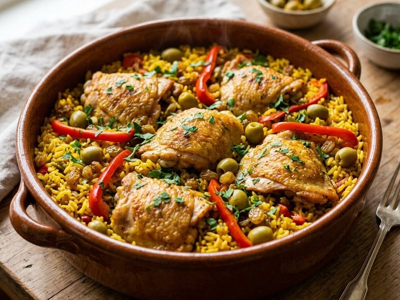 Arroz con pollo a la andaluza | Spanish rice with chicken, olives and saffron