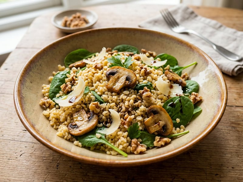 Salată caldă de bulgur cu ciuperci | Prânz toscan