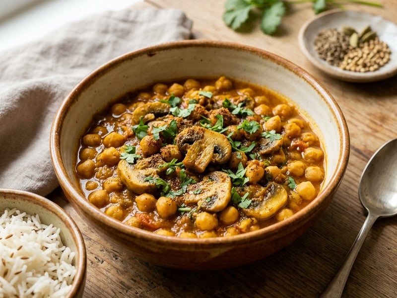 Khumb Chana | Aromatic Chickpea and Mushroom Curry