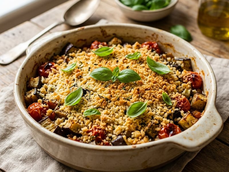 Crumble sărat de vinete și roșii | Savoare mediteraneană