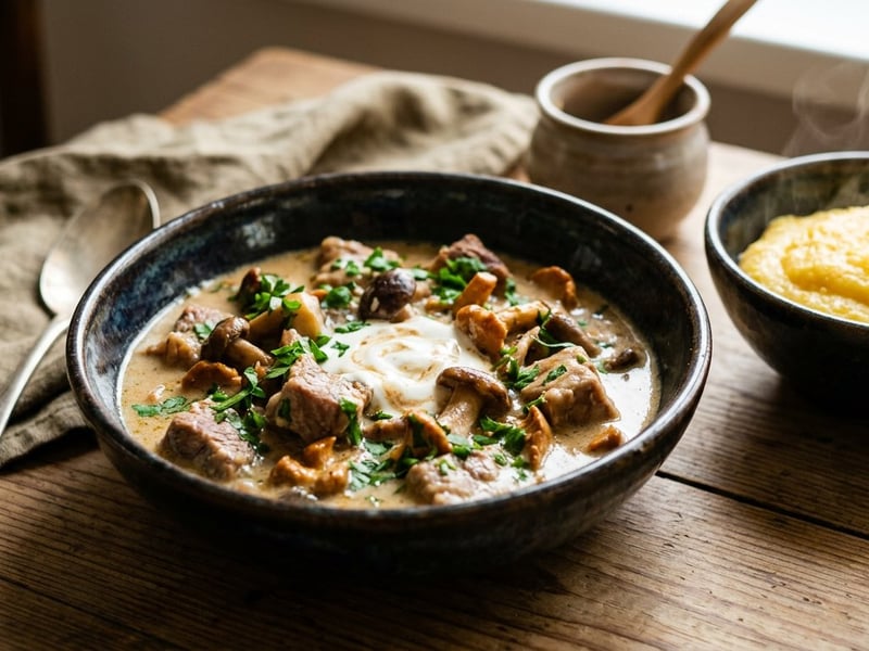 Outlaw-style pork stew with wild mushrooms and sour cream | Autumn flavours