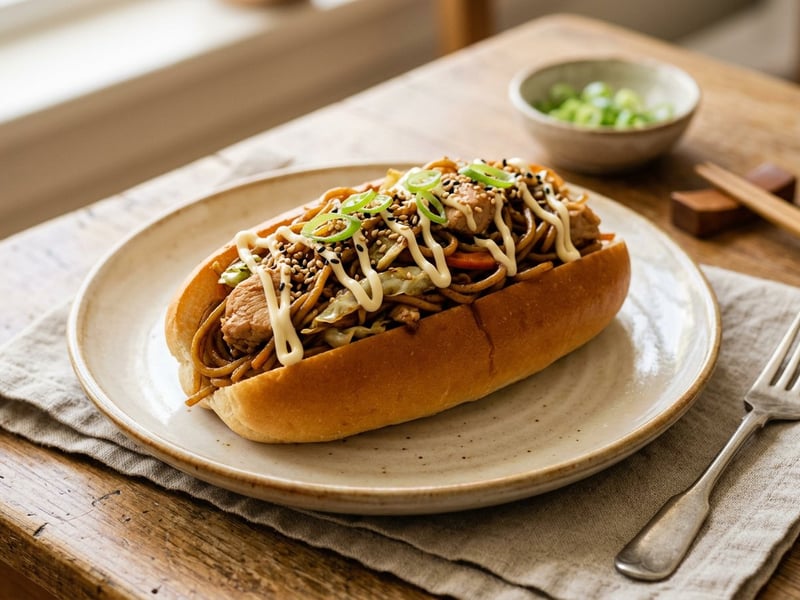 Yakisoba Pan cu pui | Sandviș japonez street food