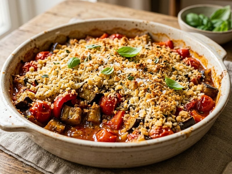 Crumble sărat cu vinete și ardei | Crocant la cuptor