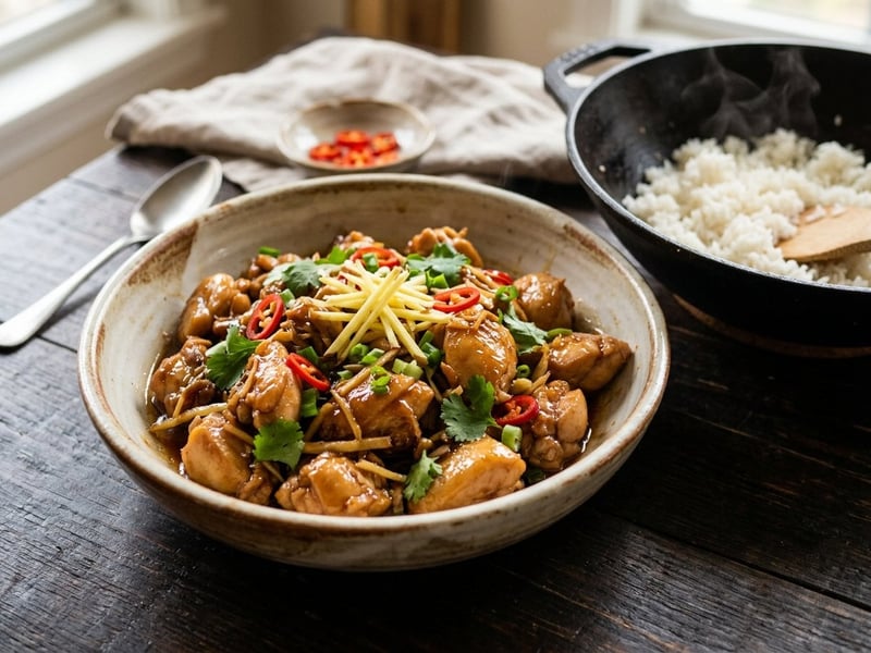 Vietnamese caramelized chicken with ginger in a wok | 15-minute dinner