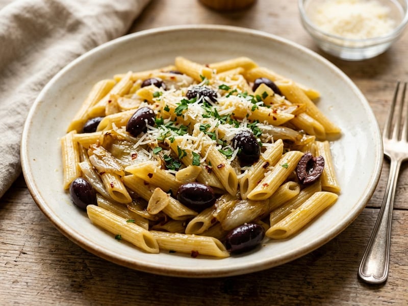 Penne cu andive sotate și măsline | Savoarea Italiei