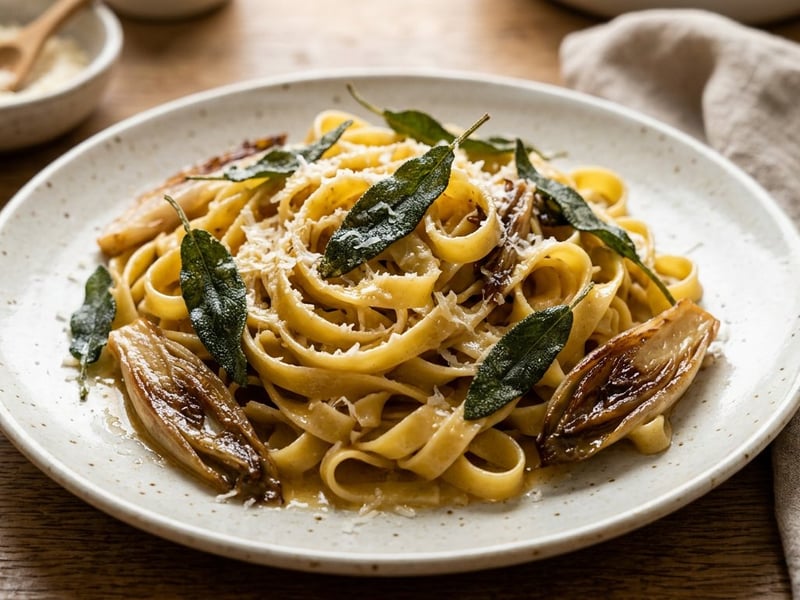 Fettuccine cu andive braizate și unt de salvie | Clasic italian rafinat