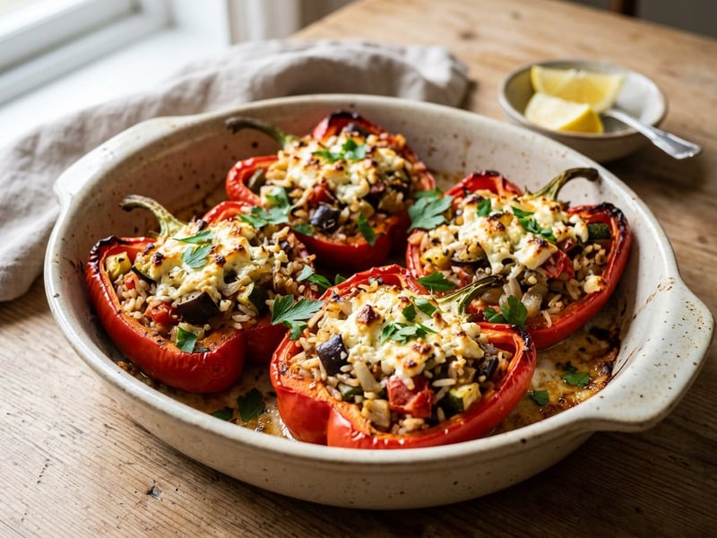 Baked Peppers Stuffed with Vegetables and Feta | Mediterranean Dinner